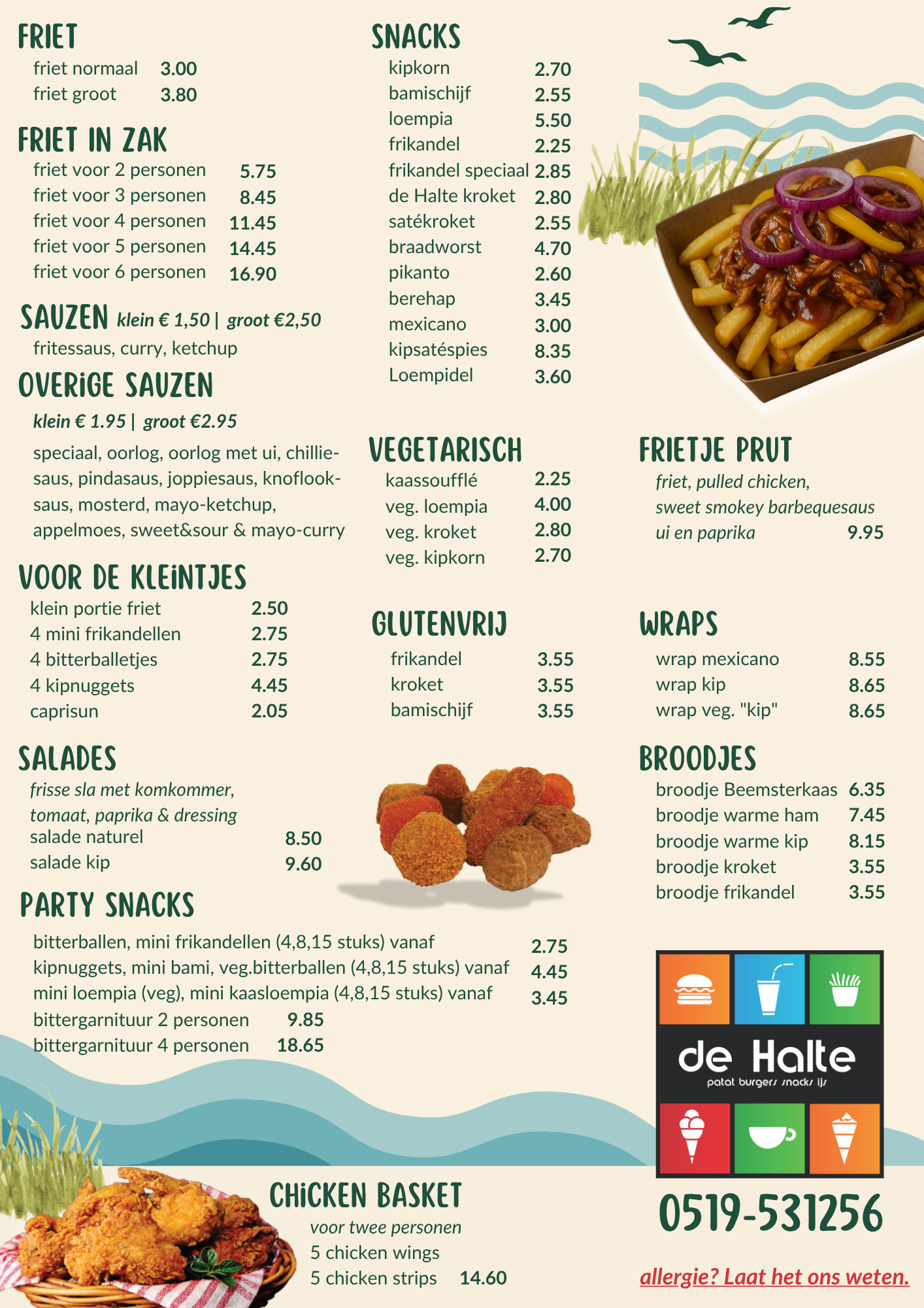 Menukaart van De Halte pagina 1